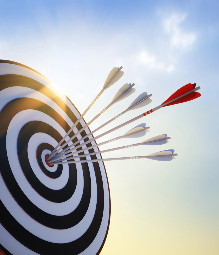 Target board with arrows at sunset