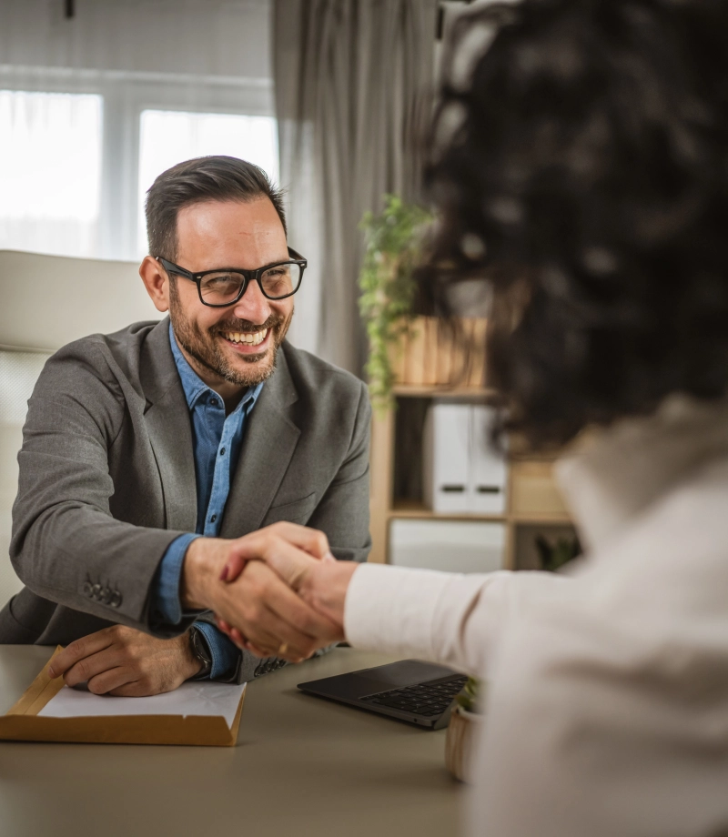 Mature woman sit at office and have job interview with manager or boss