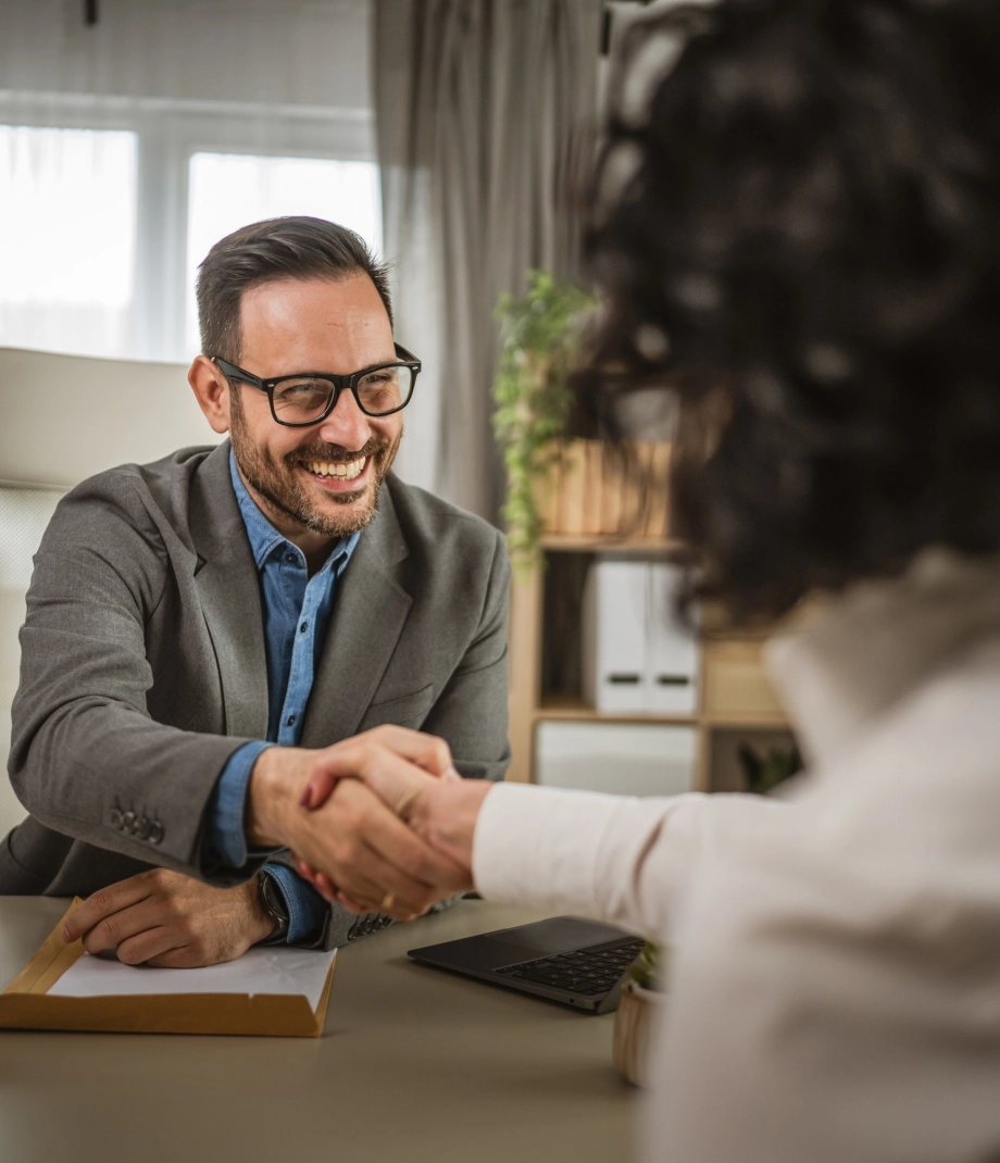 Mature woman sit at office and have job interview with manager or boss